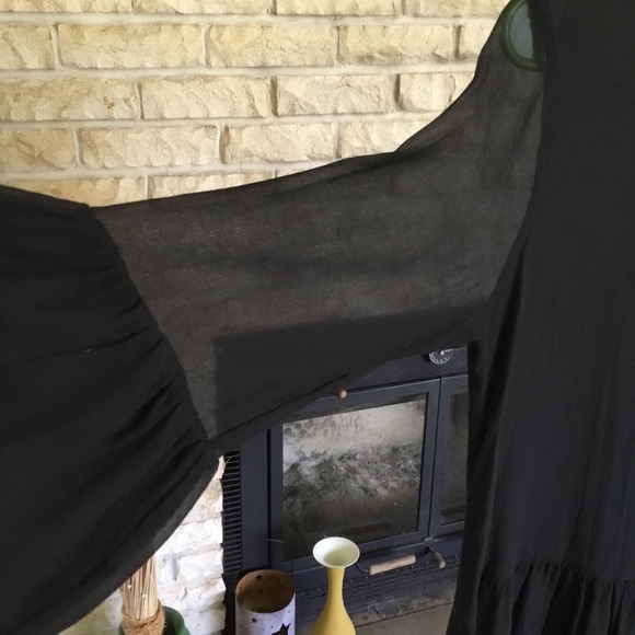 100%SILK BLACK BLOUSE WITH BELL SLEEVES - Picture 4 of 9